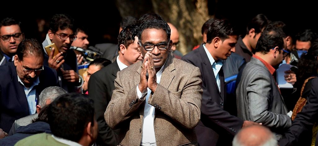 New Delhi: Supreme Court judge Jasti Chelameswar during a press conference at his residence in New Delhi on Friday. PTI Photo by Ravi Choudhary (PTI1_12_2018_000029B)