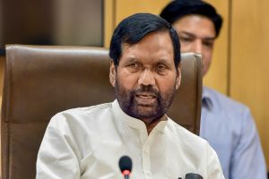 New Delhi: Union Minister for Consumer Affairs, Food and Public Distribution, Ram Vilas Paswan briefs the Media on the issues related to his Ministry, in New Delhi on Monday. PTI Photo / PIB(PTI4_23_2018_000070B)