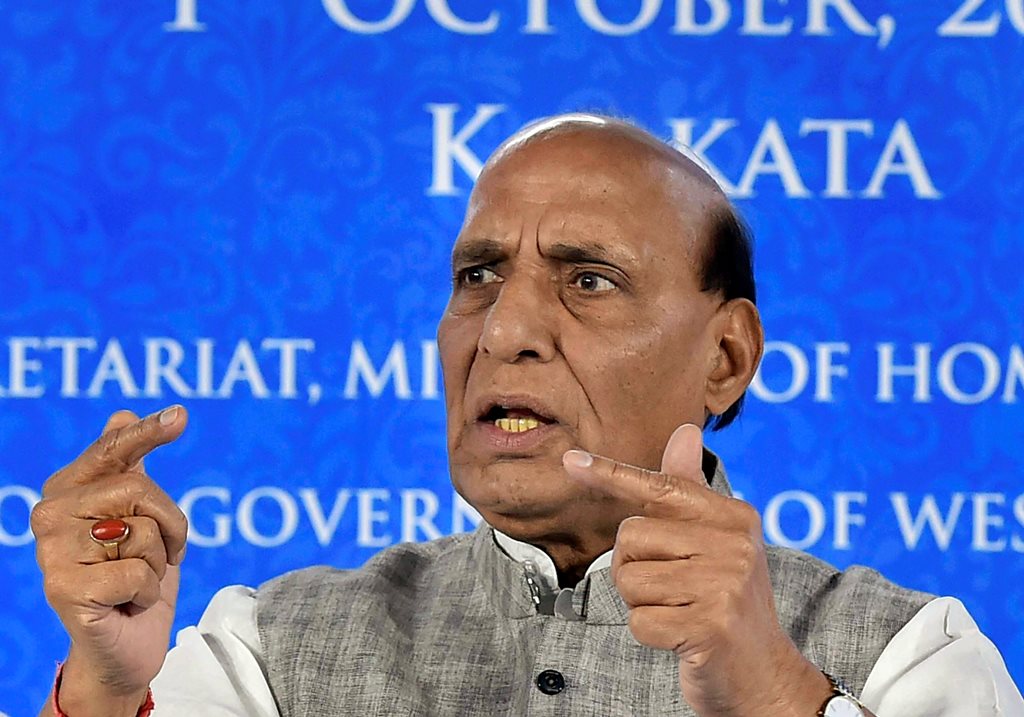 Kolkata: Union Home Minister Rajnath Singh speaks during the 23rd meeting of the Eastern Zonal Council at Nabanna Chief Minister office, in Kolkata, Monday, Octo 01, 2018. (PTI Photo/Ashok Bhaumik)(PTI10_1_2018_000105B)