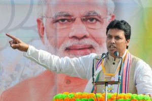 Hooghly: Tripura Chief Minister Biplab Kumar Deb addresses a rally, at Arambagh in Hooghly, Tuesday, Jan. 29, 2019. (PTI Photo) (PTI1_29_2019_000073B)