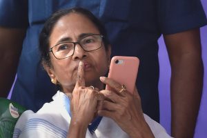 Kolkata: West Bengal Chief Minister Mamata Banerjee during a sit-in over the CBI's attempt to question the Kolkata Police commissioner in connection with chit fund scams, in Kolkata, Monday, Feb. 04, 2019. (PTI Photo/Ashok Bhaumik)(PTI2_4_2019_000159B)