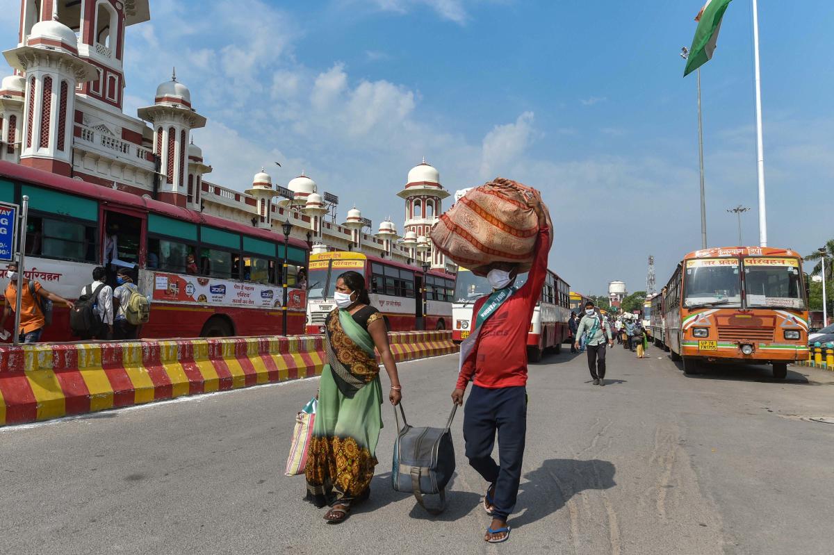 Migrants arriving by a special train from Nasik come out of the Charbagh railway station, amid COVID-19 lockdown in Lucknow, Monday, May 4, 2020. (PTI Photo) 