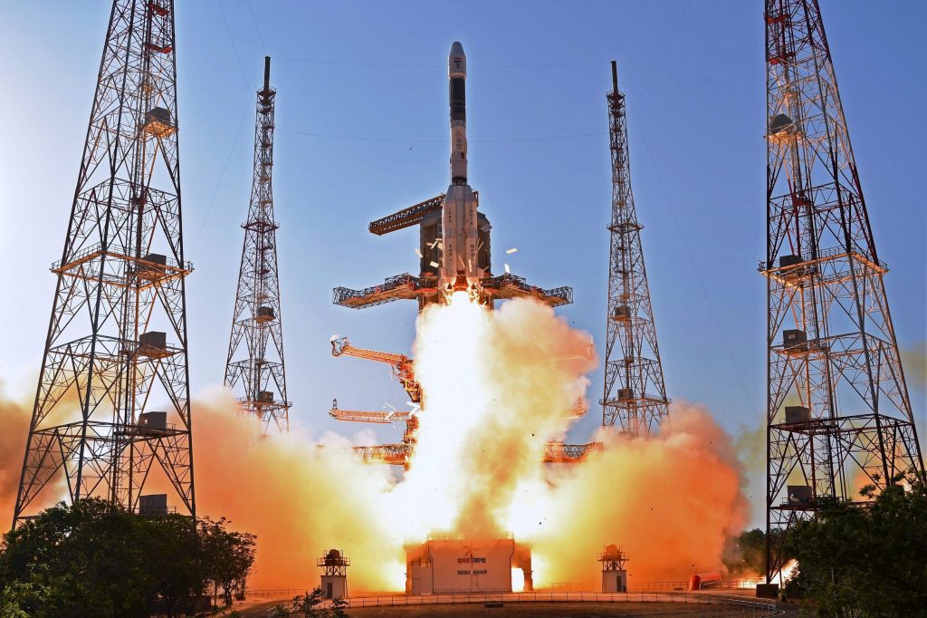 Sriharikota: Indian Space Research Organisation (ISRO)'s communication satellite GSAT-9 on-board GSLV-F09 lifts off from Satish Dhawan Space Center in Sriharikota on Friday. Prime Minister Narendra Modi has termed the satellite as India's space gift for South Asia. PTI Photo (PTI5_5_2017_000187A)