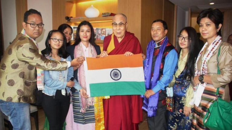 Anshu-Jampensha-third-from-the-left-with-the-Dalai-Lama-in-Guwahati-Photo-PTI