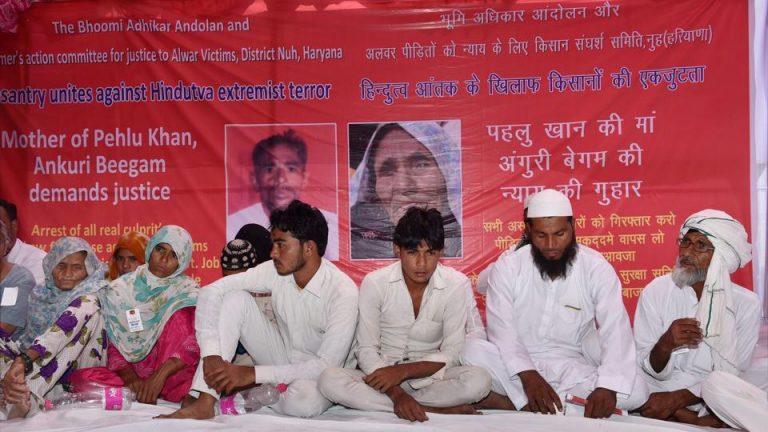 Pehlu Khan's mother Ankuri Beegam and other family members at a dharna in New Delhi demanding justice for him. PTI File