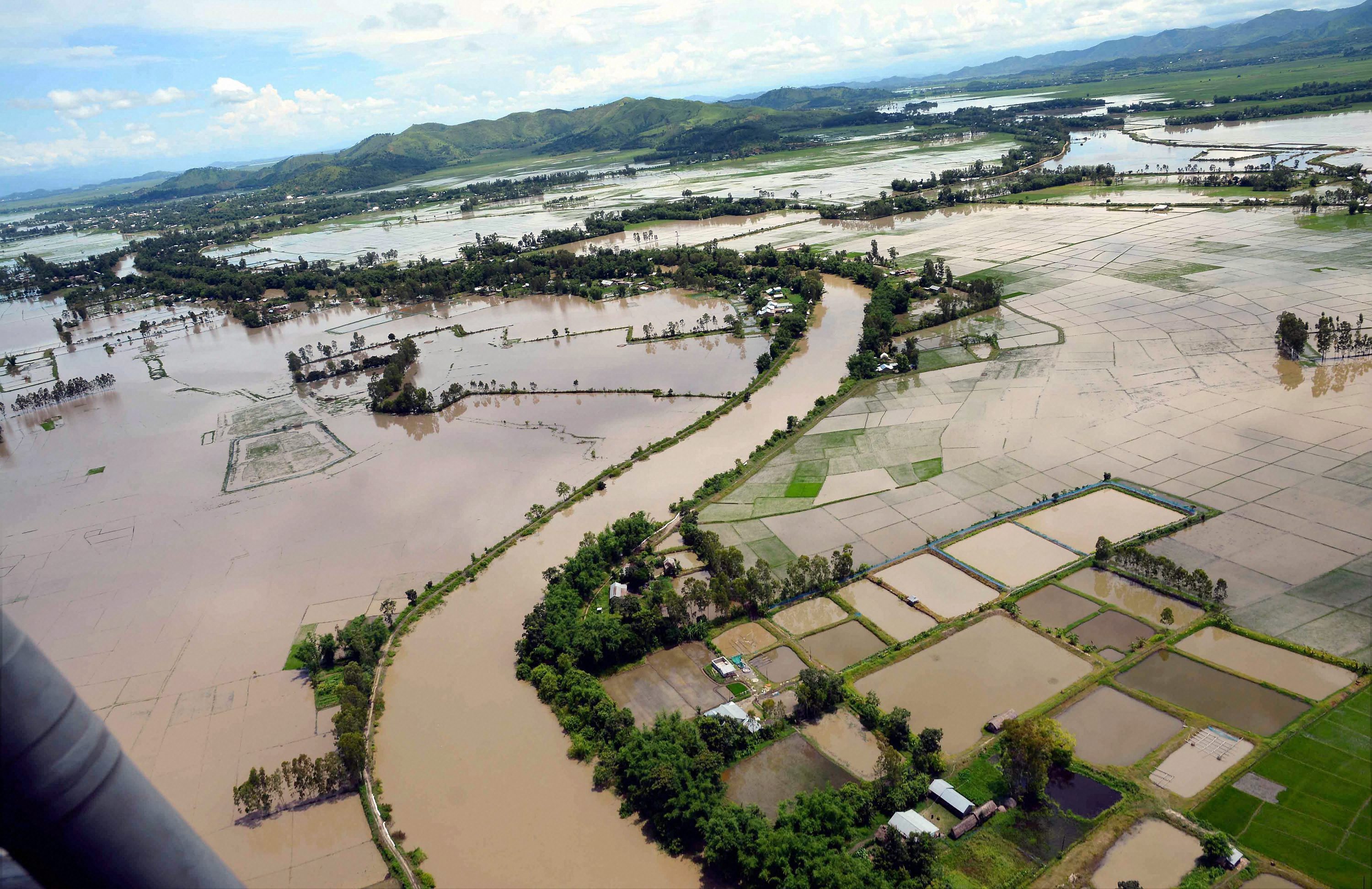 Imphal: An aerial view of the flood affected areas in Imphal, Manipur on Saturday. PTI Photo(PTI7_15_2017_000092B)