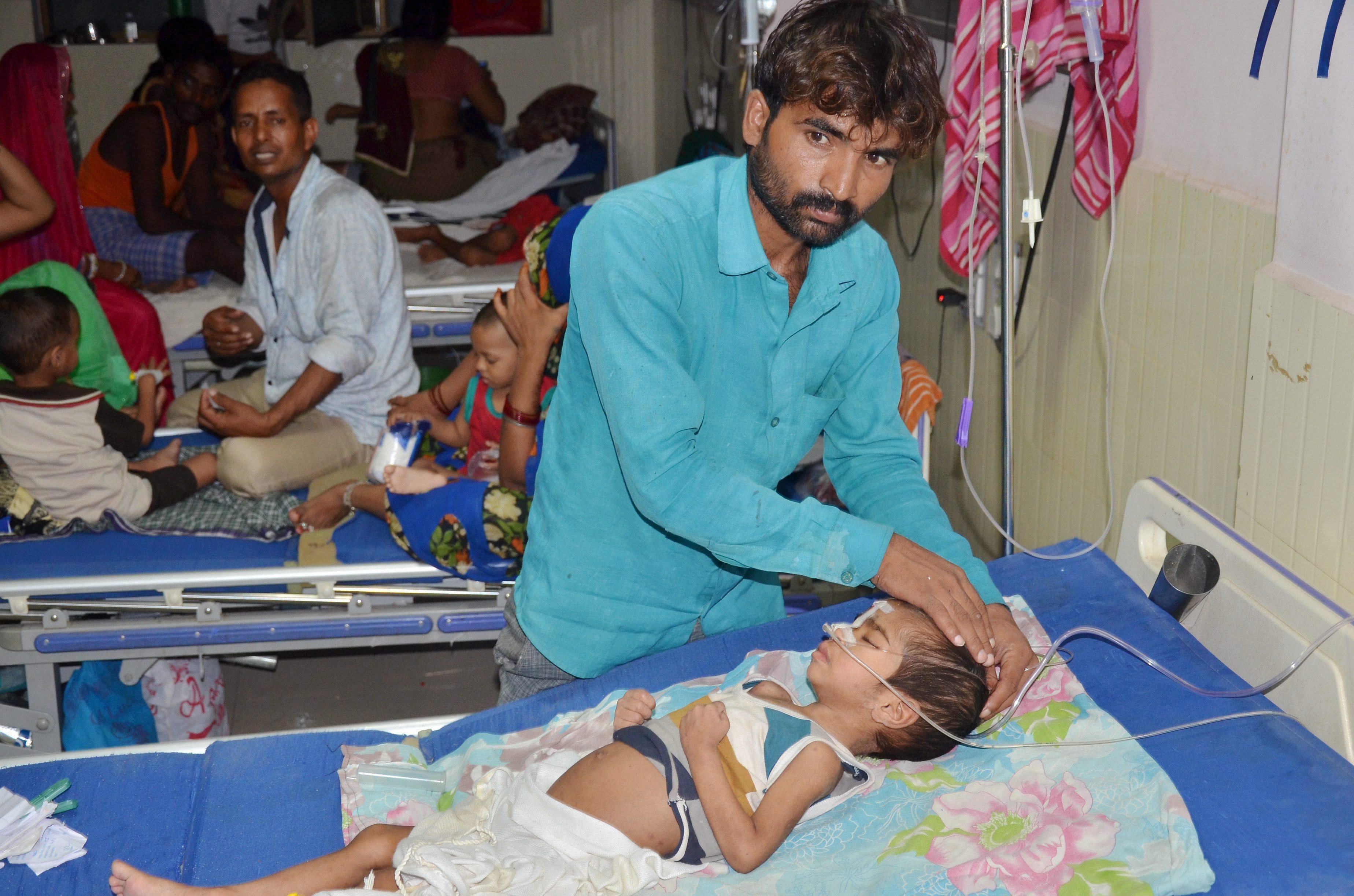 Gorakhpur : An inside view of a ward of BRD Hospital in Gorakhpur on Friday where at least 30 children died since the past two days, allegedly due to oxygen supply cut on Friday. PTI Photo (PTI8_11_2017_000220B)