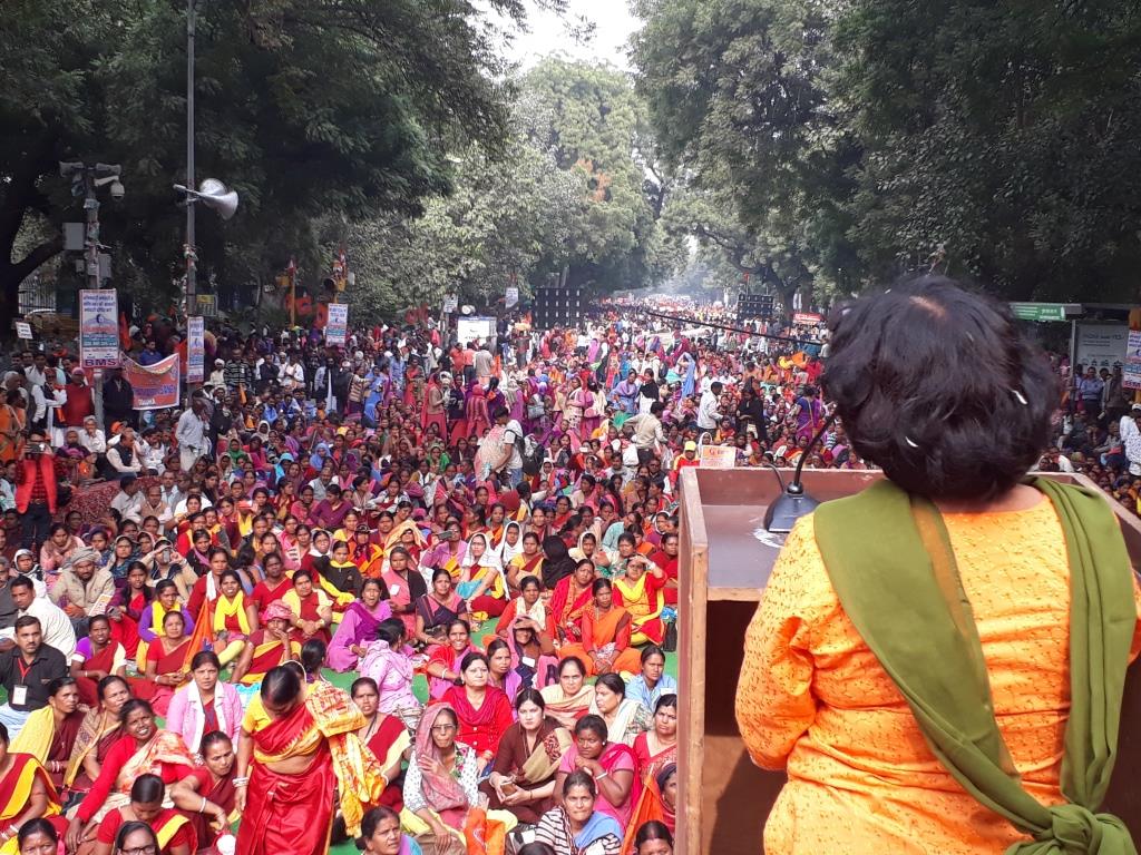 17 नवंबर को दिल्ली में भारतीय मजदूर संघ का प्रदर्शन (फोटो: प्रशांत कनौजिया/द वायर)