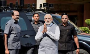 New Delhi: Prime Minister Narendra Modi arrives to attend the second phase of the budget session of Parliament, in New Delhi on Monday. PTI Photo by Kamal Singh (PTI3_5_2018_000060B)