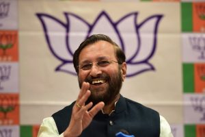 Bengaluru: Union Human Resources Development minister Prakash Javadekar at a book release during the press conference, in Bengaluru on Thursday. PTI Photo by Shailendra Bhojak(PTI3_1_2018_000079B)