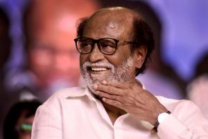 Chennai: Tamil actor Rajinikanth gestures at an event where he unveiled a statue of former Tamil Nadu Chief Minister MG Ramachandran at Dr MGR Educational and Research Institute in Chennai on Monday. PTI Photo (PTI3_6_2018_000013B)