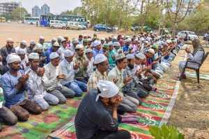 Gurugram: People offer namaz under police presence (unseen), after the recent disruptions by Hindu activists organisations, in Gurugram on Friday.( PTI Photo )(PTI5_11_2018_000120B)