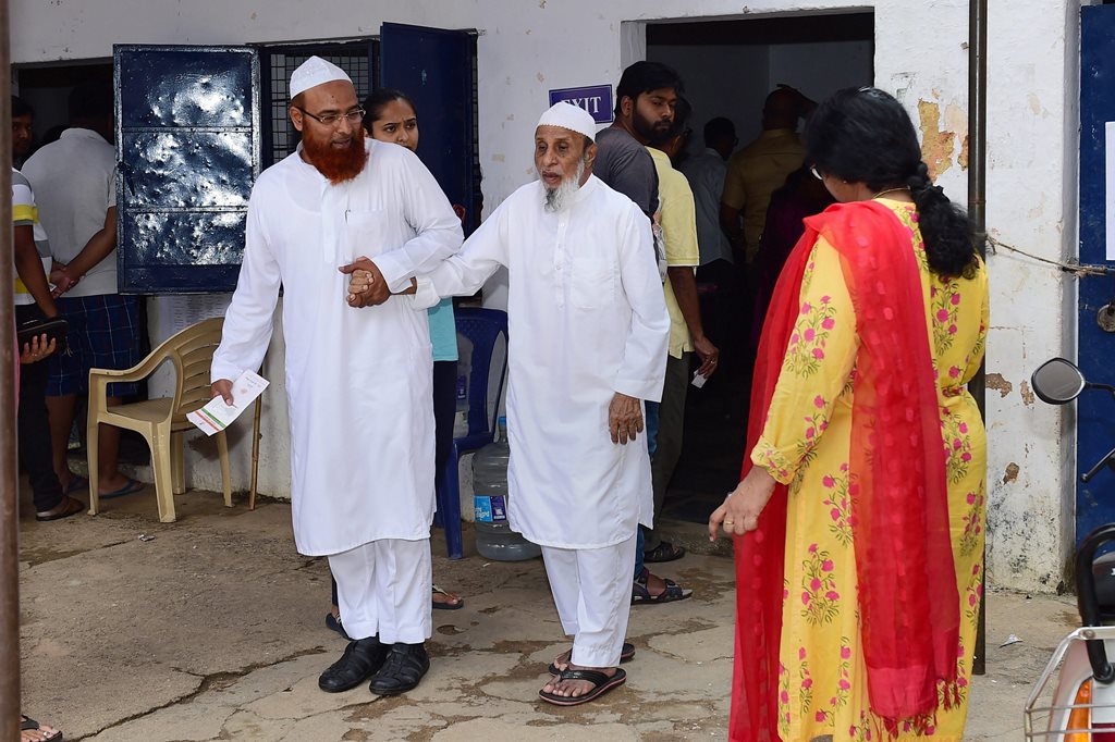 Bengaluru: A elderly man after he cast his vote during polling day for the Karnataka Assembly election 2018 in Bengaluru on Saturday. (PTI Photo/Shailendra Bhojak) (PTI5_12_2018_000022B)