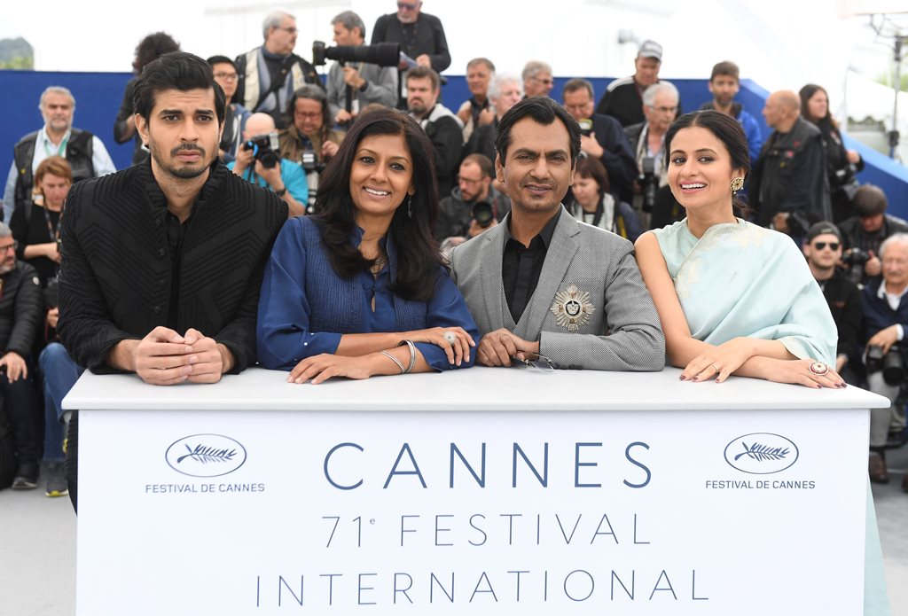 CANNES: Actor Tahir Raj Bhasin, from left, director Nandita Das, actor Nawazuddin Siddiqui and Rasika Dugal pose for photographers during a photo call for the film 'Manto' at the 71st international film festival, Cannes, southern France, Monday, May 14, 2018. AP/PTI(AP5_14_2018_000118B)