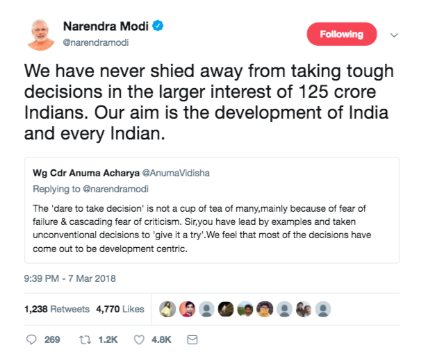 Modi Tweet Compliements