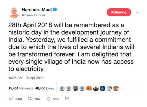 Modi Tweet Electrification