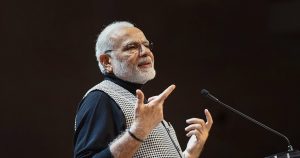 Stockholm: Prime Minister Narendra Modi addresses the Indian Community in Stockholm, Sweden on Tuesday. PTI Photo / PIB(PTI4_18_2018_000045B)