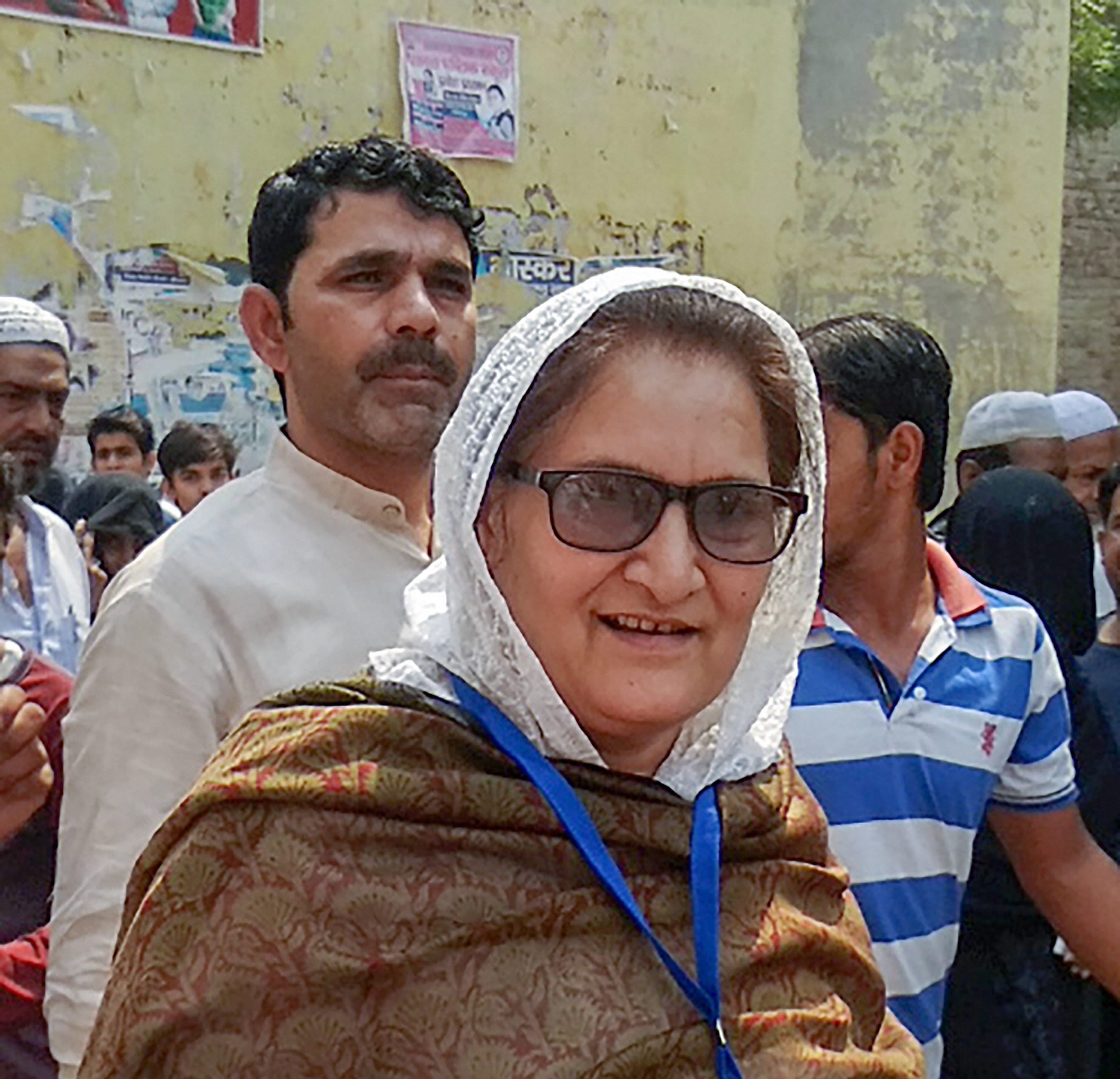 Kairana: RLD candidate for Kairana Lok Sabha seat, Tabassum Hasan visits a polling station, in Kairana on Monday, May 28, 2018. PTI Photo (PTI5_28_2018_000149B)