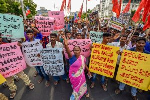 Chennai: Tamizhaga Vazhvurimai Katchi (TVK) members hold a demonstration condemning the police firing on protesters demanding the closure of Vedanta's Sterlite Copper unit in Tuticorin which lead to the death of 13 people, in Chennai, on Thursday. (PTI Photo)(PTI5_24_2018_000176B)