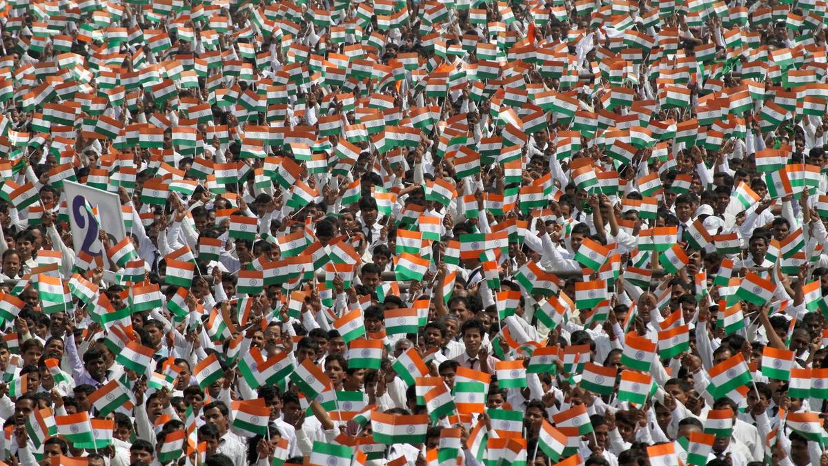 More than 100,000 employees of a company attempt to create a new world record by singing the national anthem together in the northern Indian city of Lucknow on May 6, 2013. Pawan Kumar / Reuters