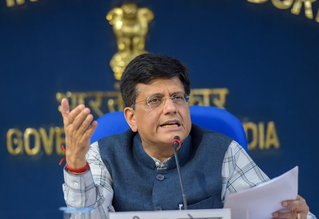 New Delhi: Union Minister for Railways, Coal and Finance Piyush Goyal addresses a press conference after the Cabinet meeting in New Delhi on Wednesday, June 13, 2018. (PTI Photo/Vijay Verma) (PTI6_13_2018_000147B)