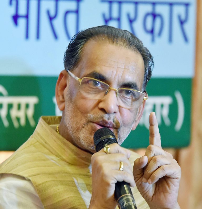 Patna: Union Agriculture Minister Radha Mohan Singh addresses a press conference on the developments in 4 years of the NDA government, in Patna on Saturday, Jun 02, 2018. (PTI Photo) (PTI6_2_2018_000067B)