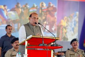 New Delhi: Union Home Minister Rajnath Singh addresses during the felicitation ceremony of 2nd BSF Mount Everest expedition, in New Delhi on Tuesday, June 05, 2018. (PTI Photo/Arun Sharma)(PTI6_5_2018_000168B)