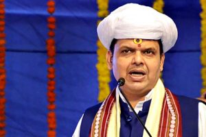 Pune: Maharashtra Chief Minister Devendra Fadnavis addresses after 'ground-breaking' ceremony of Krantiveer Chaphekar National Museum, at Chinchwad in Pune on Monday, July 23, 2018. (PTI Photo) (PTI7_23_2018_000095B)