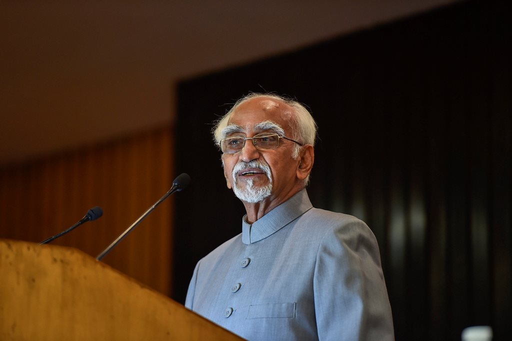 New Delhi: Former vice president Hamid Ansari speaks during the release of his book titled 'Dare I Question?', in New Delhi on Tuesday, July 17, 2018. (PTI Photo/Kamal Singh) (PTI7_17_2018_000158B)