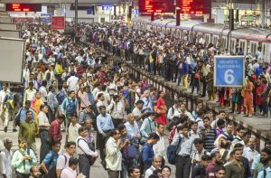 Mumbai: A view of the crowd of commuters at Chhatrapati Shivaji Maharaj Terminus on World Population Day (WPD), in Mumbai on Wednesday, July 11, 2018. The theme of WPD 2018 is ''Family planning is a human right'. (PTI Photo/Mitesh Bhuvad) (PTI7_11_2018_000195B)