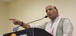 New Delhi: Union Home Minister Rajnath Singh addresses the National Traders Conclave at Constitution Club, in New Delhi on Monday, July 23, 2018. (PTI Photo/Manvender Vashist) (PTI7_23_2018_000049B)