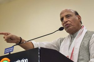 New Delhi: Union Home Minister Rajnath Singh addresses the National Traders Conclave at Constitution Club, in New Delhi on Monday, July 23, 2018. (PTI Photo/Manvender Vashist) (PTI7_23_2018_000049B)