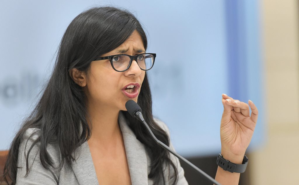 New Delhi: Delhi Commission for Women (DCW) Chairperson Swati Maliwal addresses a press conference regarding the initiatives taken by the commission in the past three years, in New Delhi on Tuesday, July 24, 2018. (PTI Photo/Vijay Verma) (PTI7_24_2018_000064B)
