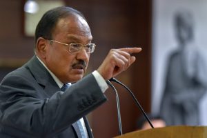 New Delhi: National Security Adviser (NSA) Ajit Doval gestures as he addresses at a book release function on 'Sardar Patel', in New Delhi on Tuesday, Sept4, 2018. (PTI Photo/Kamal Kishore) (PTI9_4_2018_000122B)