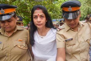 Mumbai: Sheena Bora murder accused Indrani Mukerjea at Bandra Family Court in Mumbai, Tuesday, Sept 18, 2018. Indrani and Peter Mukerjea filed for divorce in the court. (PTI Photo) (PTI9_18_2018_000134B)