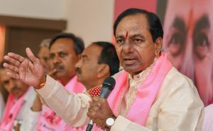 Hyderabad: Telangana Chief Minister and TRS President K Chandrashekhar Rao addresses the party workers before submitting his government's recommendation for dissolving the Assembly, to the Governor, in Hyderabad, Thursday, Sep 6, 2018. (PTI Photo) (PTI9_6_2018_000209B)