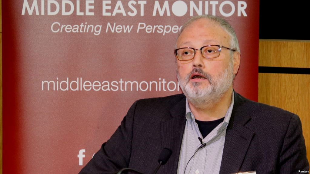Saudi dissident Jamal Khashoggi speaks at an event hosted by Middle East Monitor in London, Sept. 29, 2018. Reuters