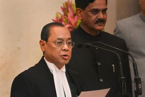 New Delhi: Justice Ranjan Gogoi takes his oath of office after he was appointed as the 46th Chief Justice of India, at Rashtrapati Bhawan in New Delhi, Wednesday, Oct 3, 2018. (PTI Photo/Shahbaz Khan) (PTI10_3_2018_000034B)