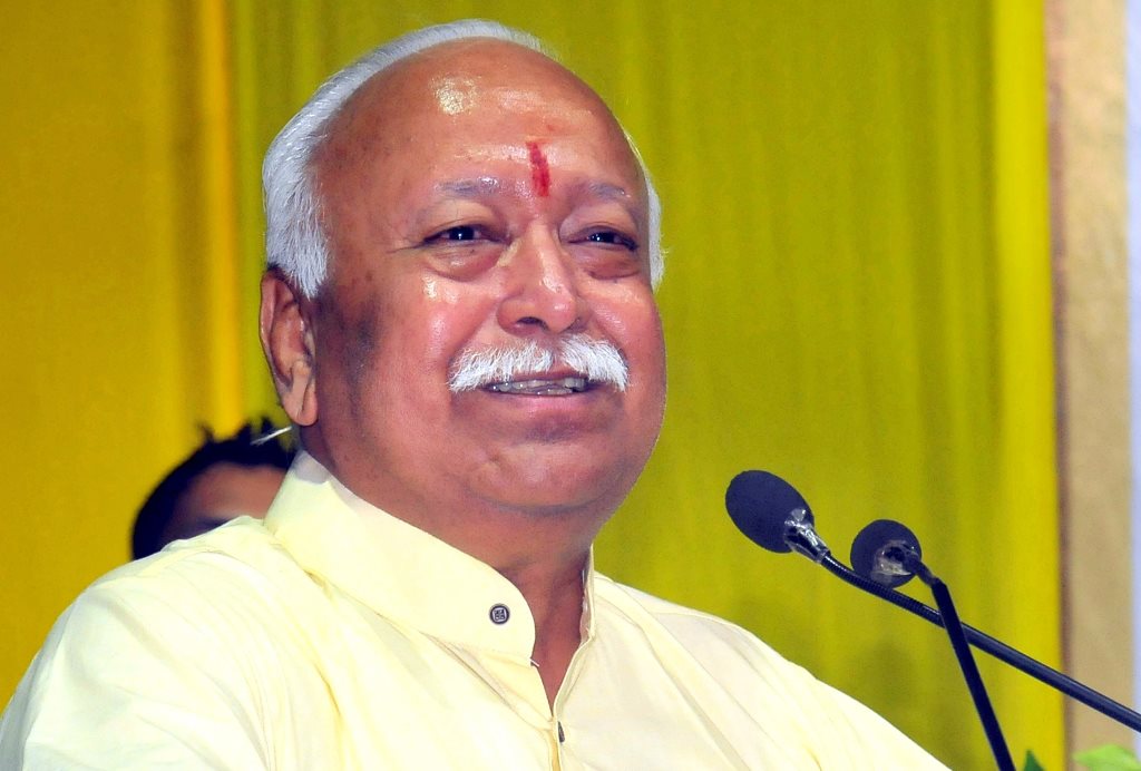 Nagpur: RSS Chief Mohan Bhagwat addresses after a book release during an event organised by Shree Narkesari Prakashan, in Nagpur, Monday, Oct 15, 2018. (PTI Photo) (PTI10_15_2018_000166B)