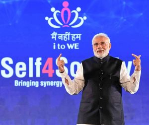 New Delhi: Prime Minister, Narendra Modi interacting with the IT electronic manufacturing Professionals on Self4Society, at the launch of the “Main Nahin Hum” Portal & App, in New Delhi, Wednesday, Oct 24, 2018. (PIB Photo via PTI)(PTI10_24_2018_000200B)