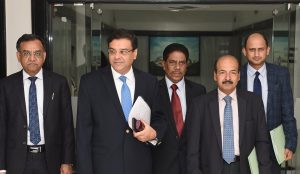 Mumbai: RBI Governor Urjit Patel (2nd L) with deputy governors arrive for a post-monetary policy press conference, in Mumbai, Friday, Oct 5, 2018. (PTI Photo/Shirish Shete) (PTI10_5_2018_000090B)