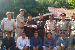 Moreh Border: In this photo provided by Assam Police are seen seven Rohingya immigrants being handed over to Myanmar authorities after completing deportation formalities, at Moreh border post in Manipur, Thursday, Oct 4, 2018. The illegal immigrants were detained in 2012 and since then they were lodged in Cachar Central Jail in Assam's Silchar. (PTI Photo) (PTI10_4_2018_000067B)