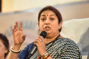 Lucknow: Union Textile Minister Smriti Irani addresses during a panel discussion on 'Creating Global Opportunities and Communication Strategies for Women Entrepreneurs & Artisans', in Lucknow, Nov 16, 2018. (PTI Photo/Nand Kumar) (PTI11_16_2018_000048B)