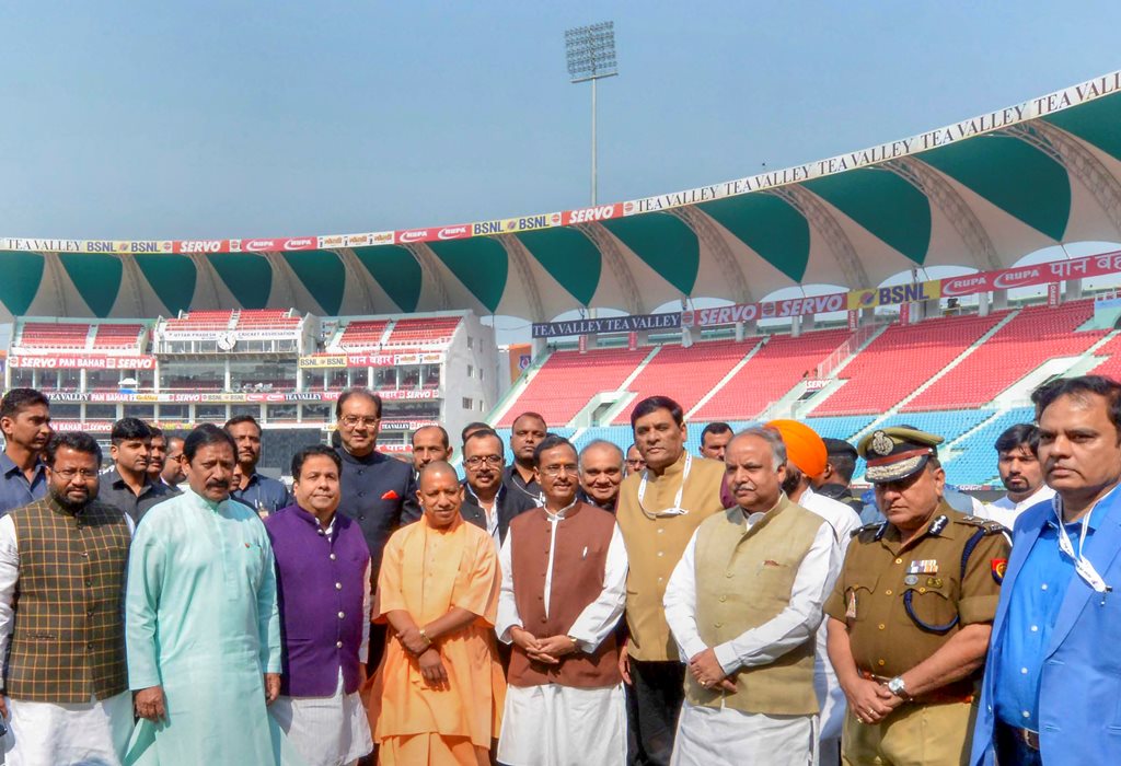 Lucknow: Uttar Pradesh Chief Minister Yogi Adityanath inaugurates newly-constructed 'Ekana International Stadium' after former prime minister Atal Bihari Vajpayee', in Lucknow, Tuesday, Nov 06, 2018. (PTI Photo)(PTI11_6_2018_000081B)
