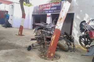 Bulandshahr: The police chowki which was attacked by the mob in Monday's violent protests over the alleged illegal slaughter of cattle, in Bulandshahr, Tuesday, Dec. 4, 2018. The violence left a police inspector Subodh Kumar Singh dead. (PTI Photo) (PTI12_4_2018_000046B)