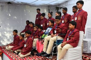 New Delhi: Children, who will be honored with National Bravery Awards 2018, pose for a group photo during a press conference, in New Delhi, Friday, Jan 18, 2019. (PTI Photo/Kamal Singh) (PTI1_18_2019_000062B)