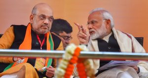 New Delhi: Prime Minister Narendra Modi and BJP President Amit Shah during the two-day BJP National Convention at Ramlila Ground , in New Delhi on Saturday,Jan 12,2018.( PTI Photo/ Kamal Kishore)(PTI1_12_2019_000028B)