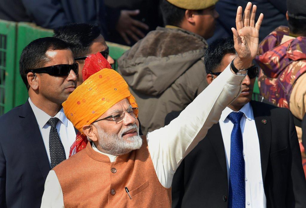 New Delhi: Prime Minister Narendra Modi waves at the crowd after attending the 70th Republic Day celebrations at Rajpath, in New Delhi, Saturday, Jan. 26, 2019. (PTI Photo/ Kamal Kishore)(PTI1_26_2019_000021B)