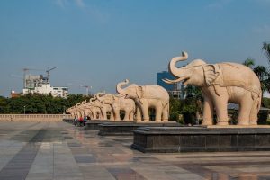 Noida: A view of statues of elephants, BSP party's symbol, at Dalit Prerna Sthal, in Noida, Friday, Feb 8, 2019. The Supreme Court said it was of the tentative view that BSP chief Mayawati has to deposit public money used for erecting statues of herself and elephants, the party's symbol, at parks in Lucknow and Noida to the state exchequer. (PTI Photo) (PTI2_8_2019_000180B)