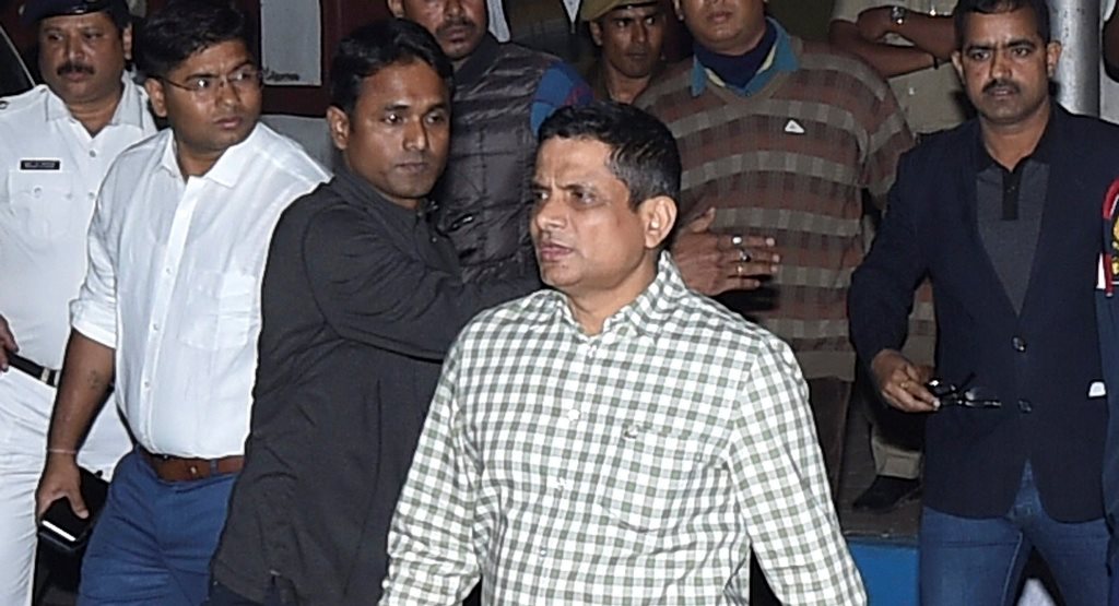 Kolkata: Kolkata Police Commissioner Rajeev Kumar at out side his residence, after CBI offcials were detained by Kolkata police those came to questioning him in connection with the Saradha ponzi scam, in Kolkata, Sunday late evening, Feb 03, 2019. (PTI Photo/Swapan Mahapatra) (PTI2_3_2019_000236B)
